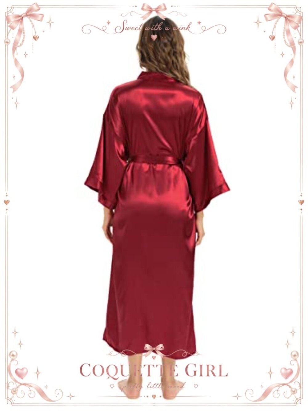 Long Satin Kimono Robe with Pockets - Picture 5 of 5
